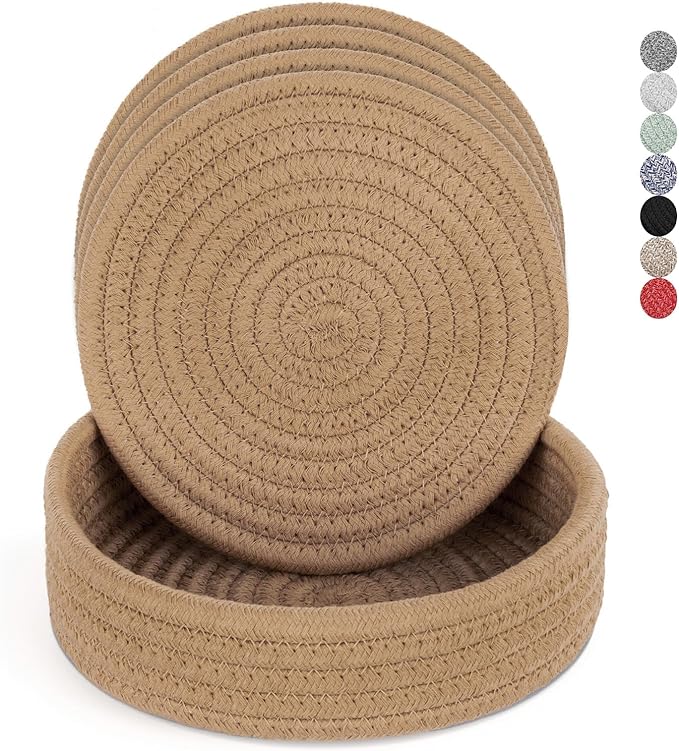 Trivets for Hot Dishes, Pots and Pans, Hot Pads with Storage Basket, Pot Holders for Kitchen, Heat Resistant Mat Protect Counter Home Essentials, Farmhouse Decor (Deep Gray 4 PCS)