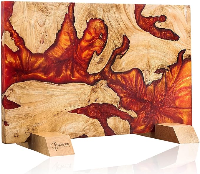 SENKEN "Black Tsunami" Extra Large Magnetic Knife Block - Holds Up to 16 Knives - Knife Block without Knives, Universal Knife Holder, Beautiful Dark Resin Burl Wood Blend (Black Resin)
