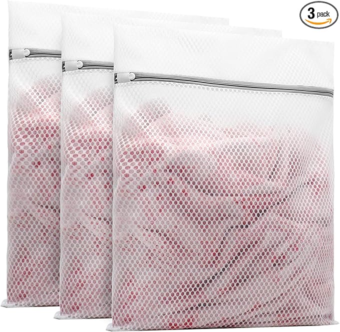 Muchfun 3Pcs Durable Honeycomb Mesh Laundry Bags for Delicates 16 x 20 Inches (3 Large)