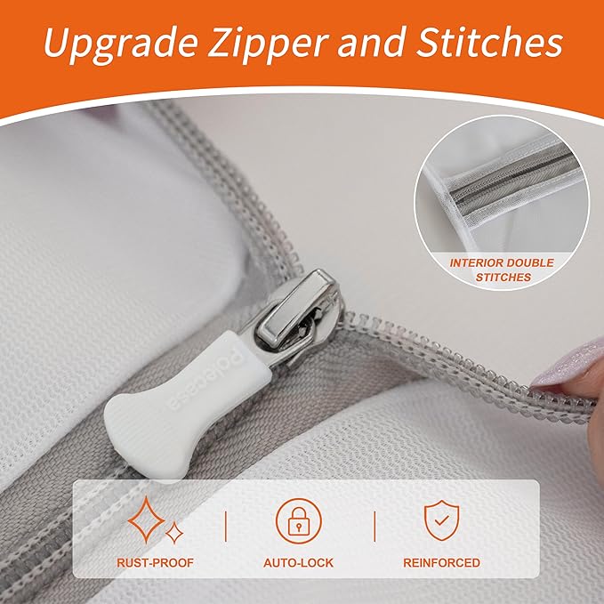 Polecasa 3Pcs 16 x 20 Inches Extra Durable Fine Mesh Laundry Bags with Sturdy Zipper for Delicates (3 Large)