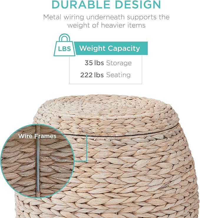 Best Choice Products Multipurpose Hyacinth Storage Basket, Plant Décor, Handwoven Organizer Tote for Bedroom, Living Room, Nursery, w/Lid - Whitewash