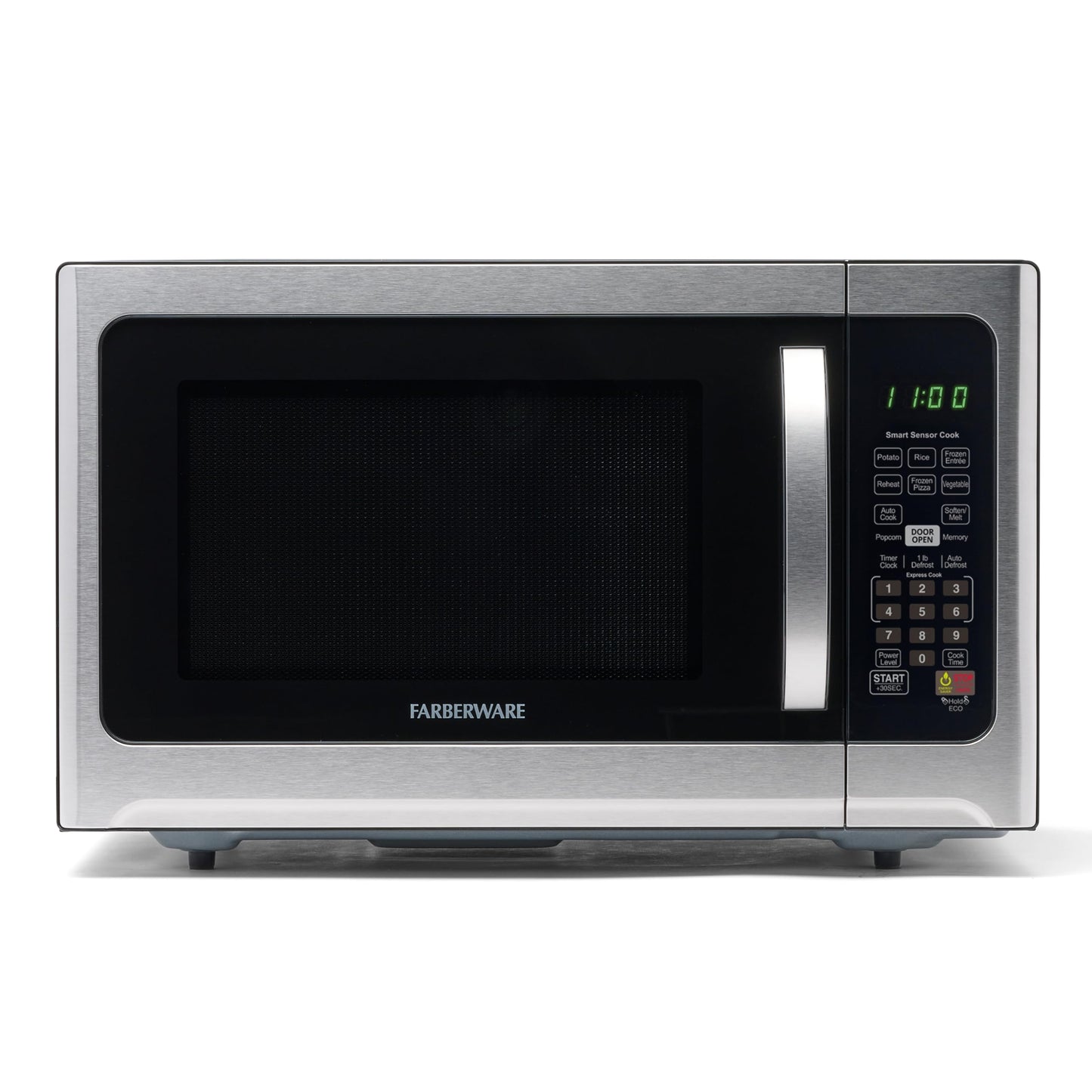 Farberware 1.6 Cu. Ft. Countertop Microwave Oven – 1100 Watts Power, Smart Sensor Auto Cook Settings, Defrost, Easy Clean and Child Safety Lock - Stainless