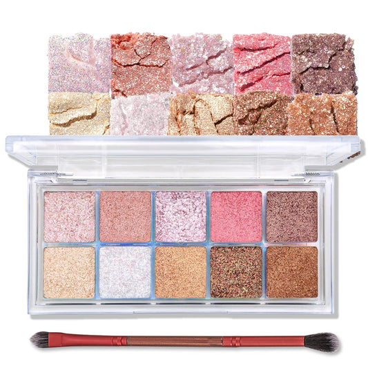 Erinde 10 Color Eyeshadow Palette Makeup - Matte Shimmer Glitter Eye Shadow, Ultra-Blendable, High Pigmented, Naturing-Looking, Neutral Nude Eyeshadow Palette with Professional Brush, Starlight Gems