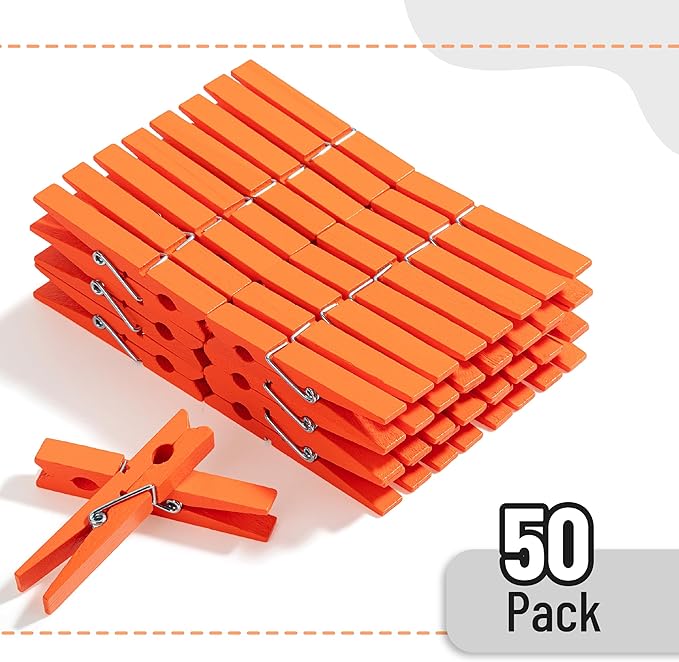 Mr. Pen- Wooden Clothes Pins, Natural Wood, 50 Pack, 2.9 Inch, Orange, Rust Resistant Clothes Pins for Hanging Clothes, Clothes Pins Wood, Clothing Pins, Clothes Pegs, Clothespins, Wood Clothespin