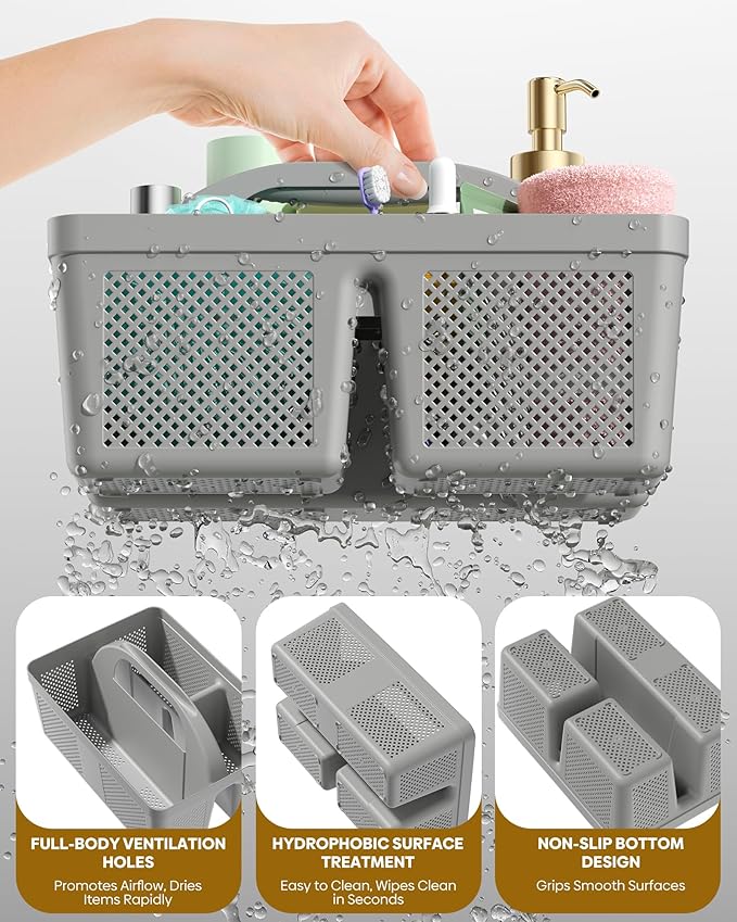 4 PCS Portable Shower Caddy, Integrated Handle, Reinforced Plastic, Organizer Storage Bathroom Supplies and Beauty Products, Cleaning Supplies, Shower Basket for Home, Dorm, Shelf and Cabinet