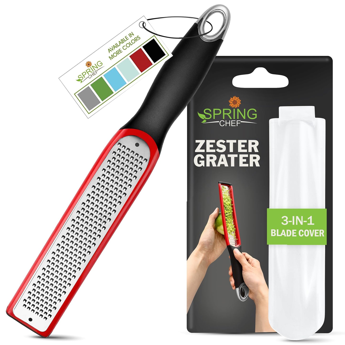 Spring Chef Stainless Steel Lemon Zester - Garlic & Ginger Grater - Green