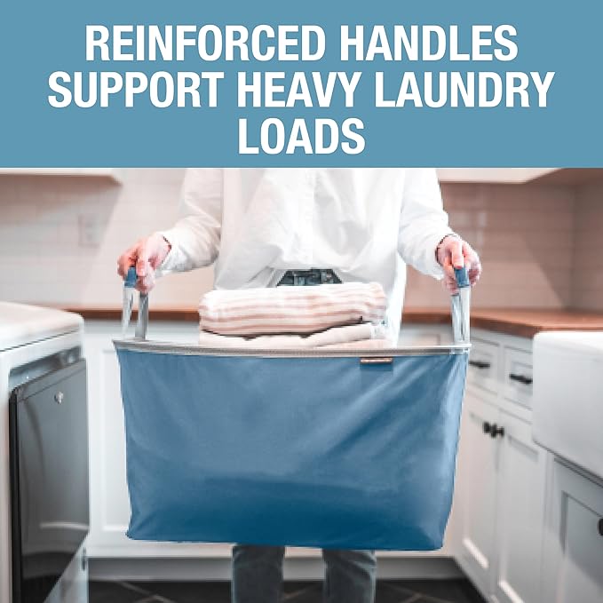 CleverMade Collapsible Laundry Basket 2 Pack – 60L (16 Gal) Foldable Clothes Hamper with Reinforced Handles, Space Saving Fabric Laundry Bin, Holds 55 lbs, Flat Folding for Dorm, Apartment & RV - Denim