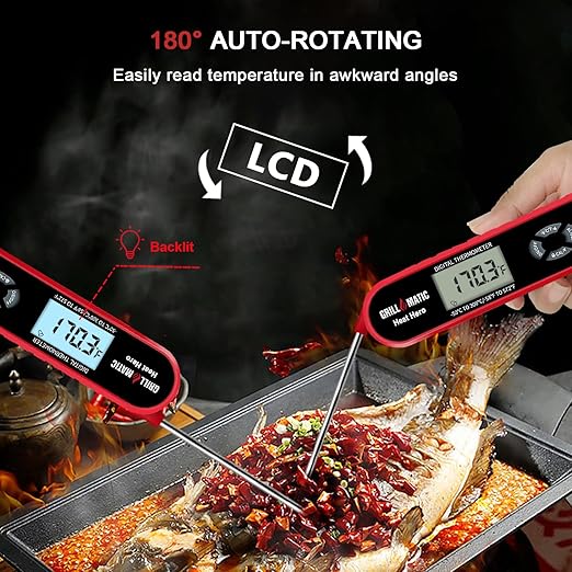 GRILLMATIC Heat Hero Digital Instant Read Meat Thermometer for Cooking and Baking with Backlight, Hold Function & Magnet for Kitchen, Beef, Grill, BBQ, Candy and Turkey