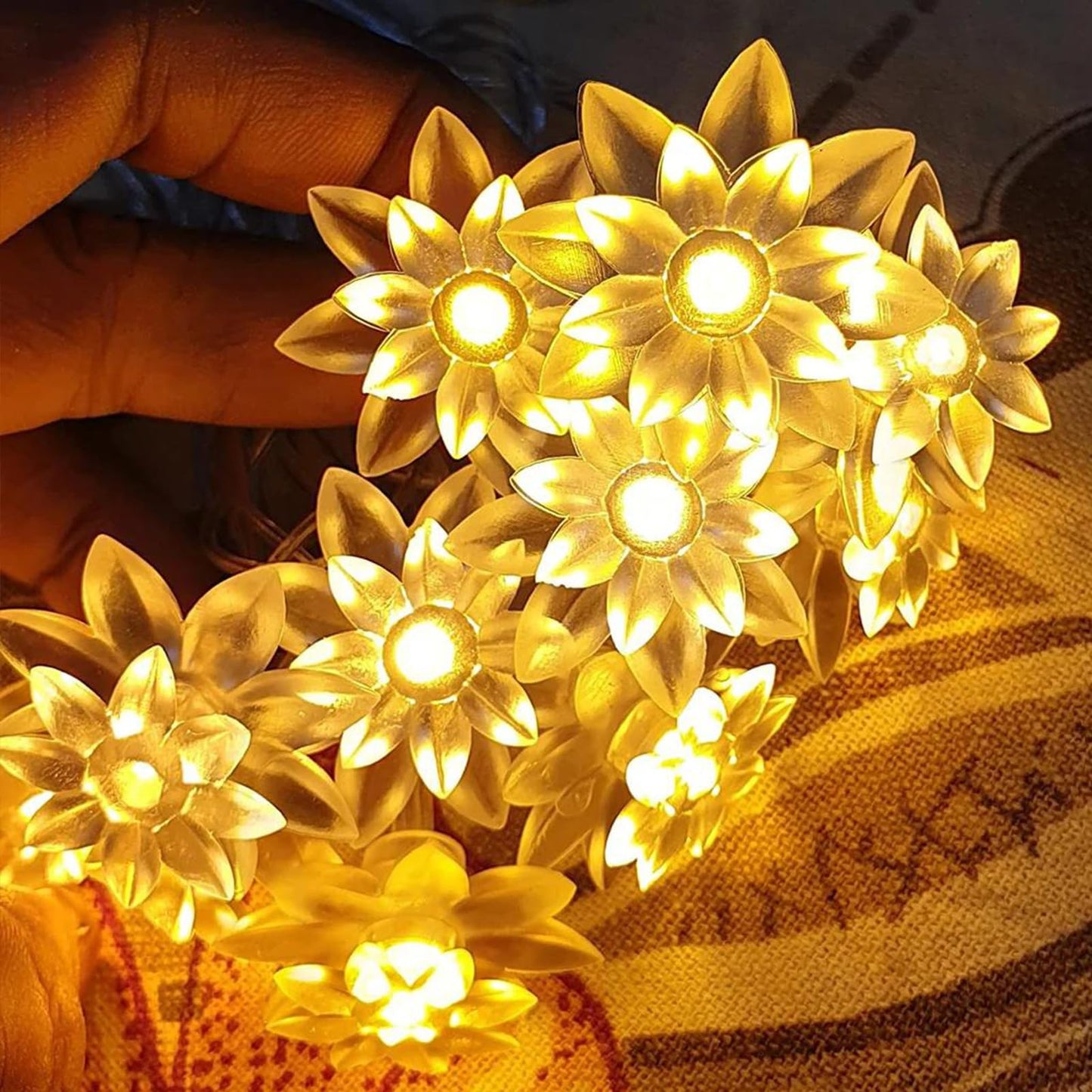 echosari Flower String Lights Battery Operated, 158" Lotus Flower Fairy Lights with Auto Timer 8 Modes, Soft Rubber Flowers String Lights Waterproof for Kids' Room Garden Patio Décor (Warm White)