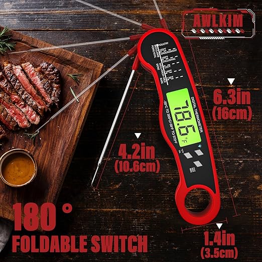 AWLKIM Meat Thermometer Digital, Instant Read Food Thermometer, Red