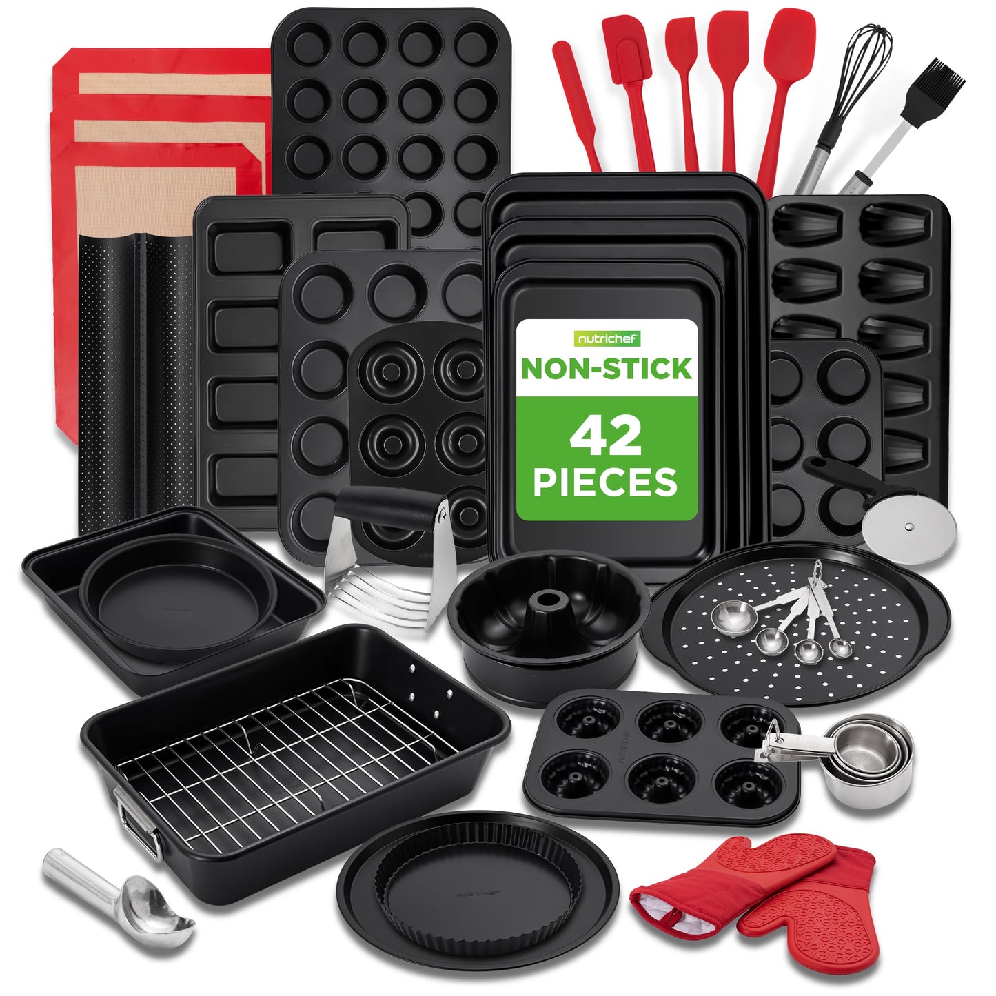 NutriChef 42 Pc Bakeware Set Nonstick, Carbon Steel Baking Pans w/Utensils