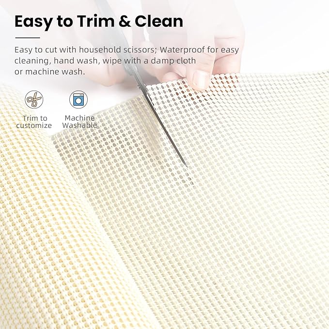 BAGAIL Drawer and Shelf Liner, 12 in X 30 Ft Non-Adhesive Shelf Liners for Kitchen Cabinets, Thick Strong Grip Liners for Desk, Shelves, Bathroom Drawers, Cabinet Protection - Cream