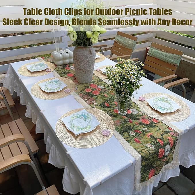 24 Pcs Clear Tablecloth Clips for Indoor Outdoor Tables, Plastic Table Cloth Holder Clips for Dining Tables, Picnic Table Cover Clip Clamps Small