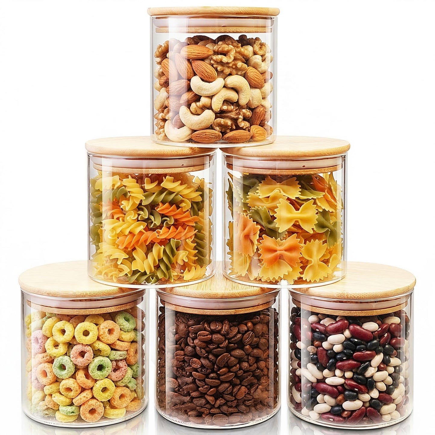 27 oz Glass Jars with Bamboo Lids, Airtight Food Storage Containers, 6 Pack