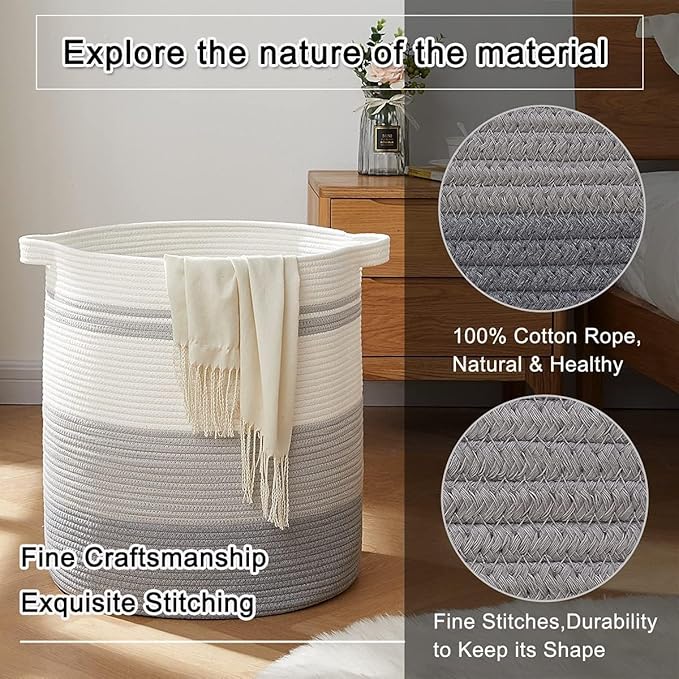 OIAHOMY 115L Laundry Baskets Hamper with Handles, Decorative Basket for Living room, Woven Storage Basket for Toys Bin,Pillows, Blankets, Clothes-20x22.5in-Gradient Grey