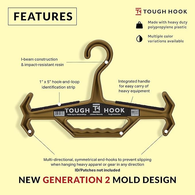 Tough Hook Gen2 Heavy Duty Hanger, Tan, 3 Pieces, Plastic, 200 lbs Load Capacity