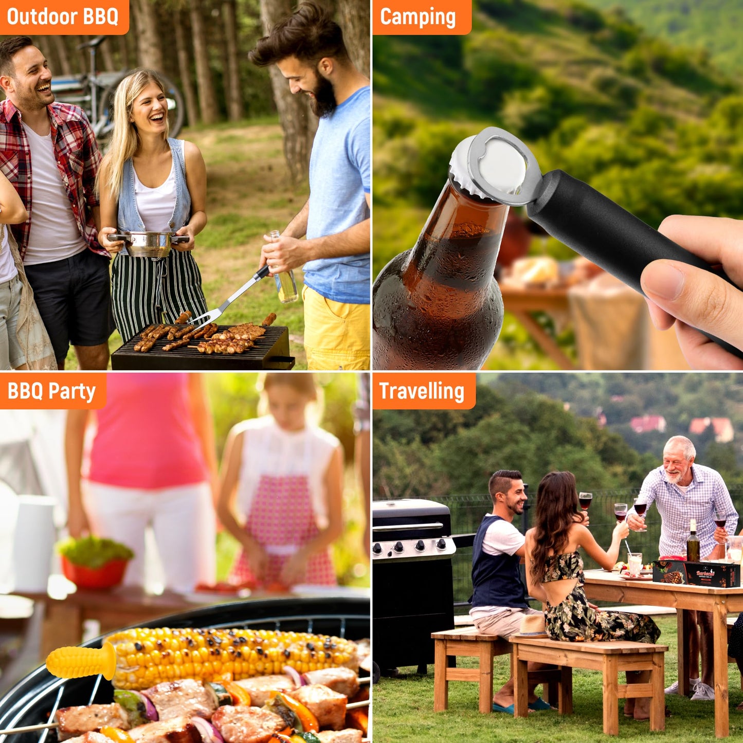 BBQ Grilling Accessories Grill Tools Set, Stainless Steel BBQ Utensils for Grill, Professional Barbecue Accessories Barbecue Kit for Men & Women,Practical Grill Tools for Outdoor Camping,Father's Day