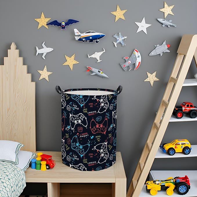 HIYAGON Game Laundry Basket Boys Kids Baby Laundry Hamper Dirty Clothes Organizer Toy Storage Bin Nursery Hamper for Bedroom Room Decor(Game)