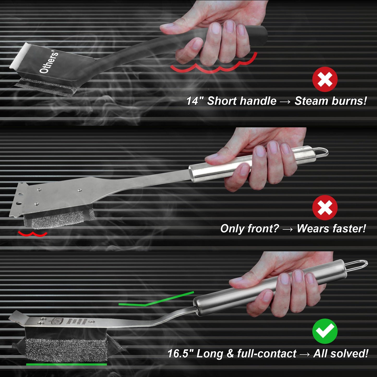 GRILLART Grill Brush Bristle Free, Safe Grill Brush for Outdoor Grill, SteamWizards BBQ Grill Cleaning Brush Kit, Replaceable Head Grill Scraper Tool, Grill Cleaner BBQ Accessories, Gifts for Men/Dad