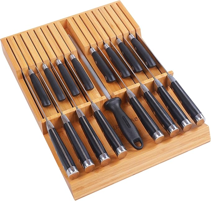 Utoplike In-Drawer Knife Block Bamboo Drawer Organizer, 12 Knives Holder
