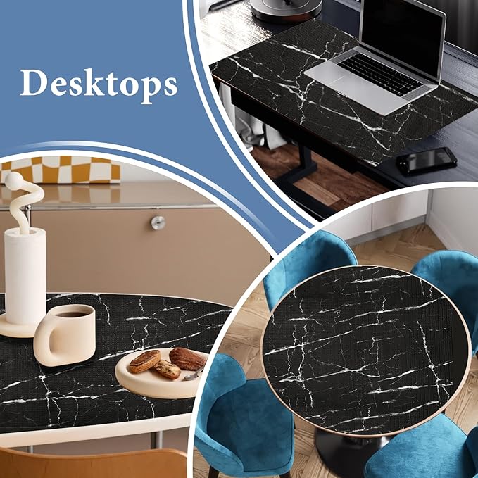 Drawer and Shelf Liner for Kitchen Cabinet: 23 in X 20 Ft Non Slip Waterproof Shelf Paper Non Adhesive Refrigerator Liners Black Marble Easy Liners for Bathroom with Knife Tape Measure