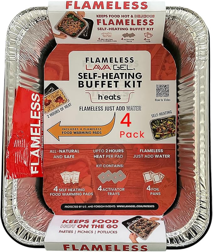 Lava Gel Flame-Free Catering Heat Pads & Buffet Kits – Sustainable Natural Mineral Food Warming Solution for Full & Half Pans (Party Kit/Pack of 12)