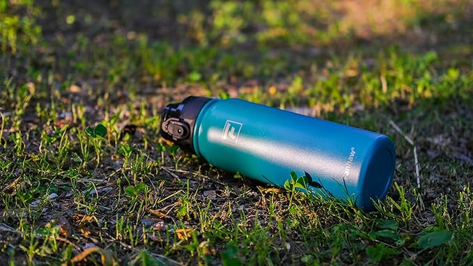 Fanhaw 20 oz Insulated Stainless Steel Water Bottle with Anti-Dust Chug Lid & Carabiner Lid, Leakproof Vacuum Metal Bottle for Kids, Women & Men (Green Pink)