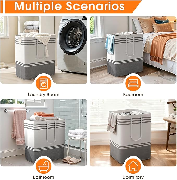 4 Pack Large Laundry Baskets, Laundry Hampers, Freestanding Waterproof Collapsible Clothes Bag with Extended & Reinforced Handles - Clothes Basket for Dorm, Bathroom, Home (100L)