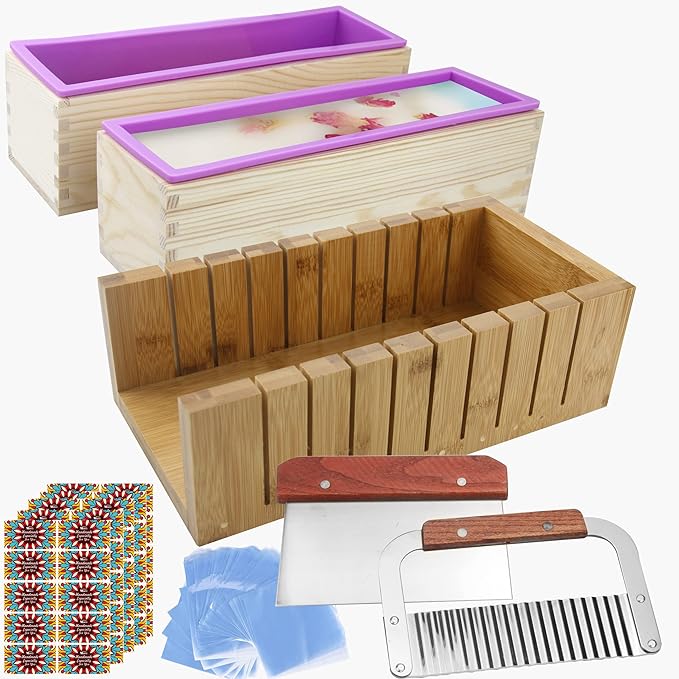 Silicone soap molds -Soap Cutting Tool Set Wooden Bamboo (+Shrink Wrap Bags 2)