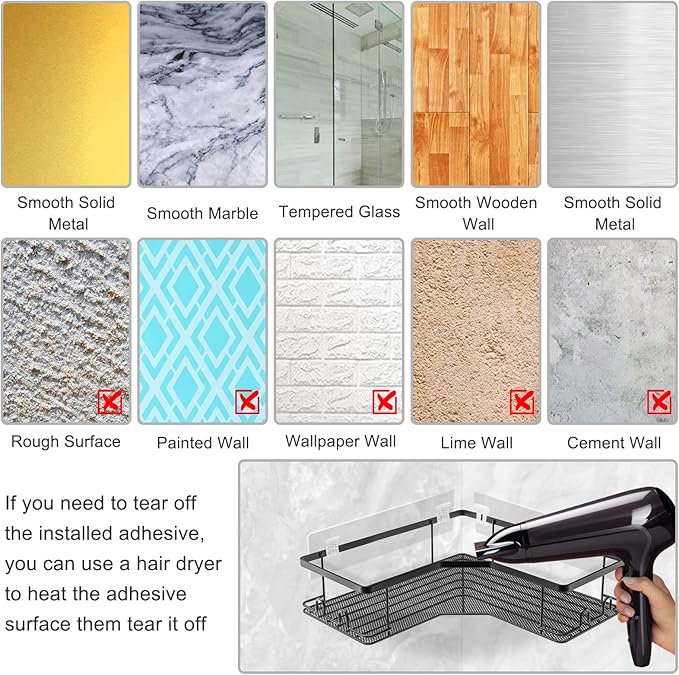 Shower Caddy Shelf Adhesive Replacement Stickers Pads For Bathroom Corner Organizer Basket, No Drilling For Kitchen Racks And Soap Holder 4pack