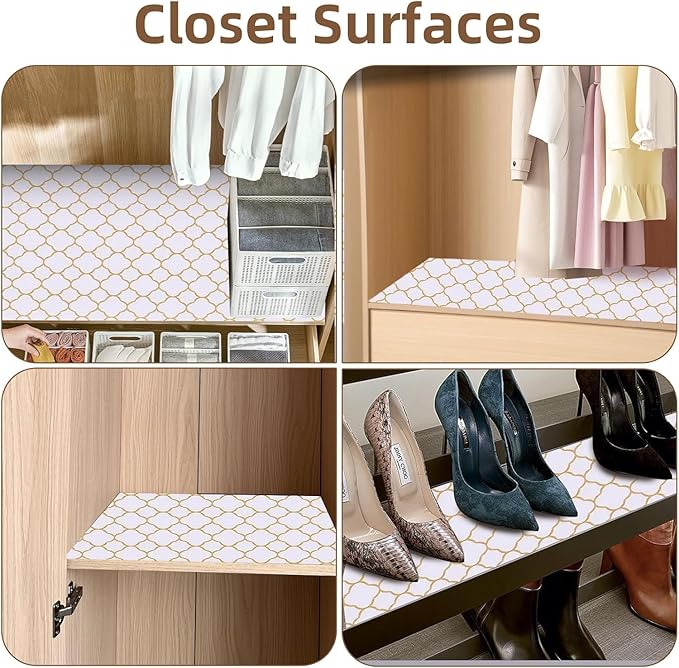 Shelf Drawer Liners for Kitchen Cabinets 11.8 x 236.2 Inches Non Adhesive Drawer Liner Thickened Refrigerator Liner Gold Quatrefoil Strong Non-Slip Paper for Tool Box with Knife and Tape Measure