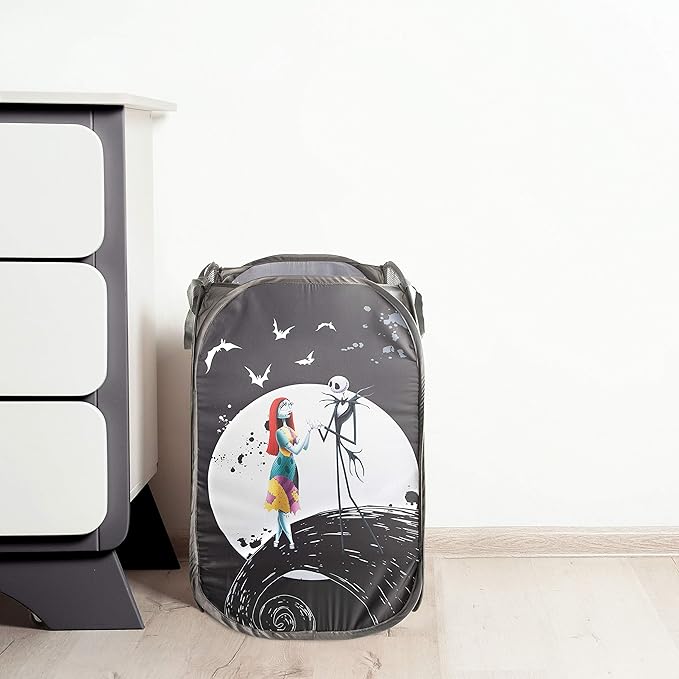 Jay Franco Disney Nightmare Before Christmas Jack & Sally Pop Up Hamper - Mesh Laundry Basket/Bag with Durable Handles (Official Disney Product)