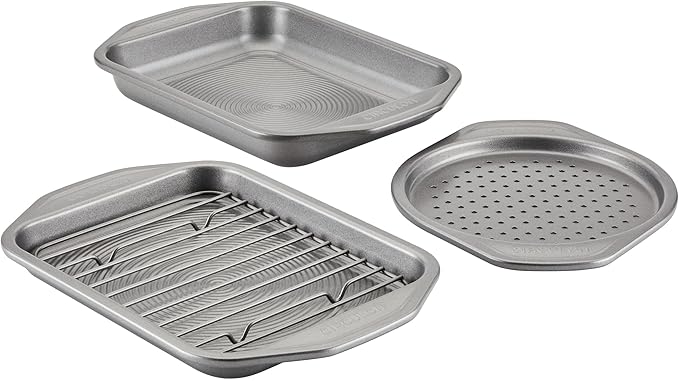 Circulon Total Bakeware Set Nonstick Cookie Baking Sheets with Cooling Rack, 3 Piece, Gray