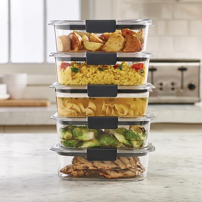 Rubbermaid Brilliance Tritan Plastic Food Storage Containers BPA Free Airtight Lids Ideal for Lunch Meal Prep & Leftovers Set of 5 (3.2 Cup)