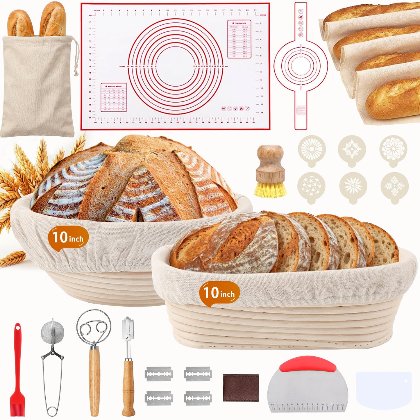 PeacePeo Sourdough Starter Kit 27Pcs with Round and Oval Banneton Basket