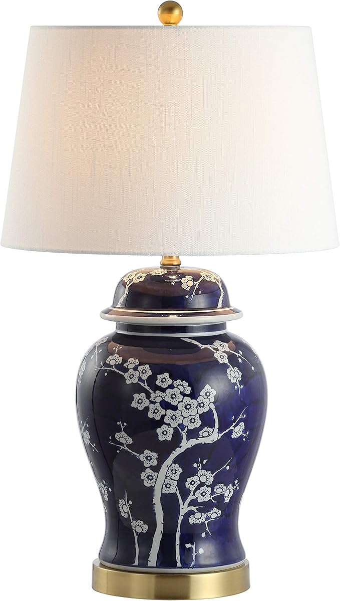 JONATHAN Y Gracie Ceramic Ginger Jar Table Lamp 29.5", White/Navy