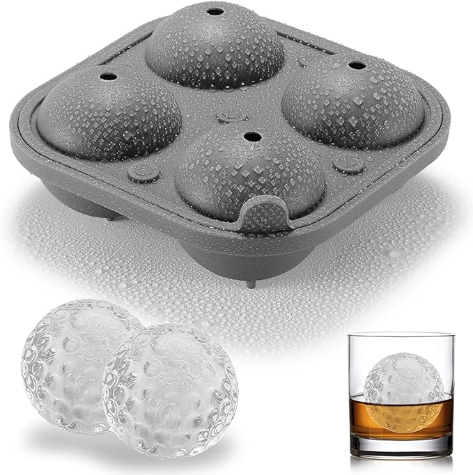 ACOOKEE Golf Ice Cube Trays, 2.5" Large Sphere Round Golf Ice Cube Mold for Cocktails, Whiskey, Bourbon Chilling, Fun Shapes Silicone Big Circle Ice Cube Trays w/Funnel
