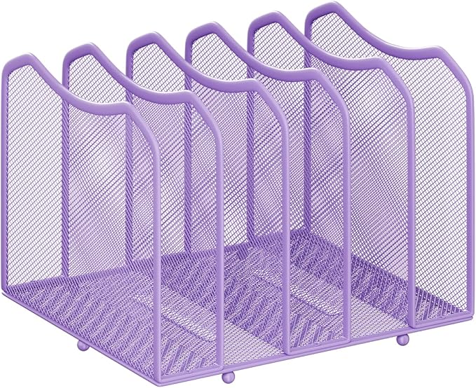 Simple Trending Mesh Desktop File Sorter Organizer, 5-Section Bookshelf for Desk Home Office, Purple
