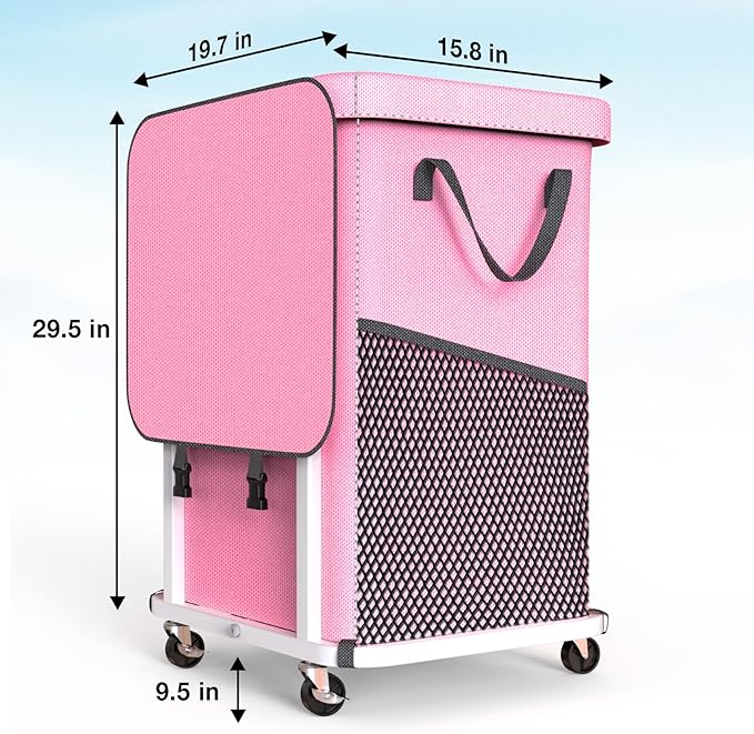 40 Gal(150L) High Grade Large Laundry Basket with Wheels, Rolling Laundry Hamper, Laundry Cart with Metal Frame and Removable Bag Design, Suitable for Laundry Room, Bedroom (Pink, 150L)