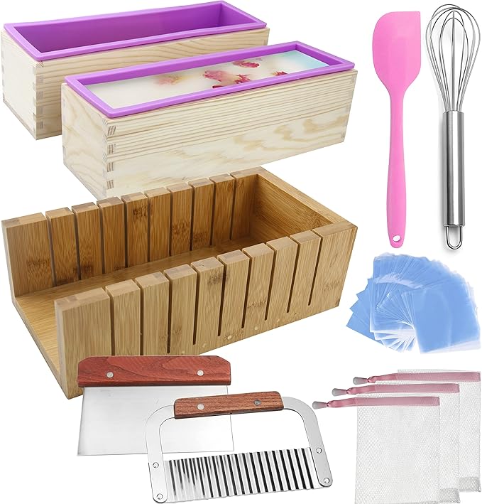 Silicone soap molds -Soap Cutting Tool Set Wooden Bamboo (+Shrink Wrap Bags 2)
