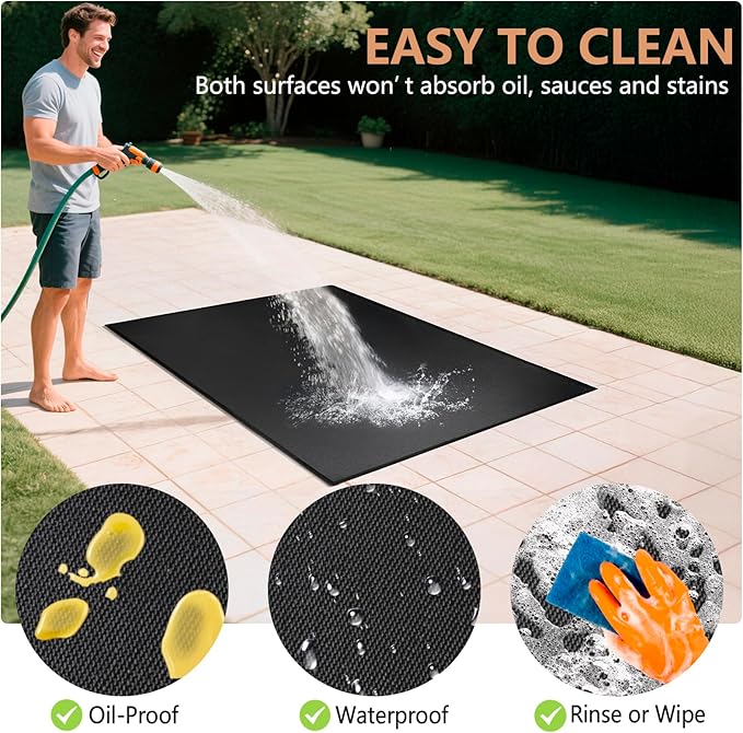 Eongreat 48x30 inch Under Grill Mats for Outdoor Grill, Double-Thickened Fireproof Patio Deck Protector Mat, Oil-Proof Waterproof BBQ Mat for Under Grill, Fireplace/Fire Pit Mat Grill Floor Pads