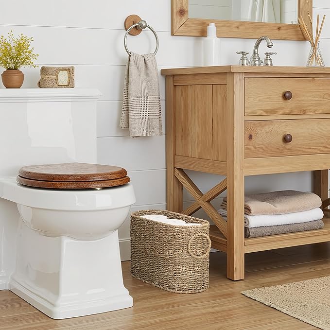 StorageWorks Toilet Paper Storage, Toilet Paper Storage Holder for 6 Regular Rolls, Wicker Basket for Bathroom, Natural Seagrass