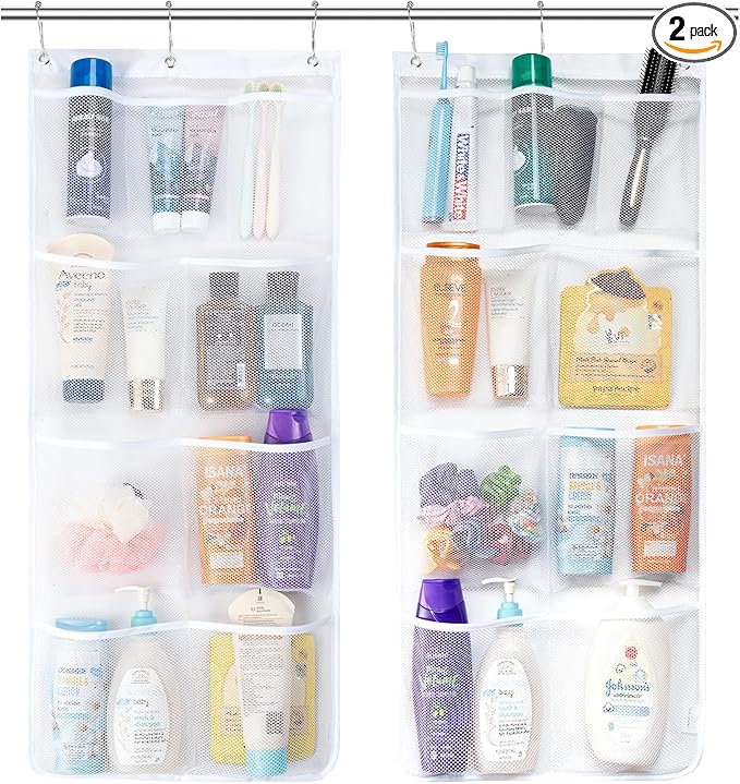 Lifewit Mesh Shower Caddy, 9 Pockets Hanging Shower Organizer with Quick Drying Mesh, Portable Space Saving Bathroom Organizer to Hold Soap, Shampoo and Cruise Ship Essentials, White, Large - 2 Pack