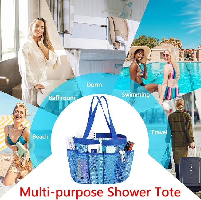 Mesh Shower Caddy Portable for College Dorm Room Essentials, 8-Pocket Large Shower Basket Tote Bag with 2 Handles for Toiletry, Bathroom, Beach, Camp, Gym