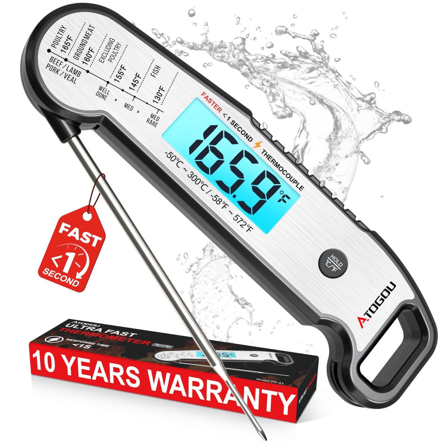 Atogou Professional Meat Thermometer Digital, <1 Sec Instant Read, Black
