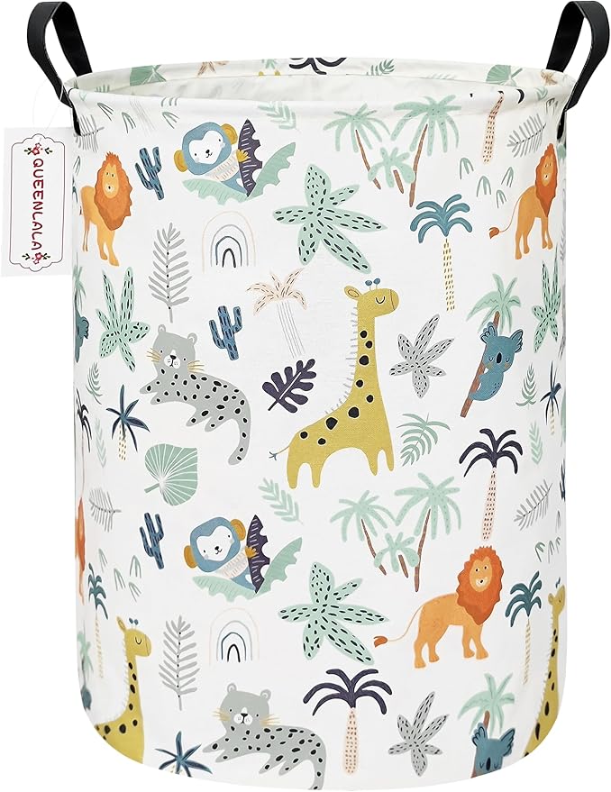 QUEENLALA Large Storage Basket,Laundry Hamper/Bathroom/Home Decor/Collapsible Round Storage Bin,Boys and Girls Hamper/Boxes/Clothing(Round-Animal)
