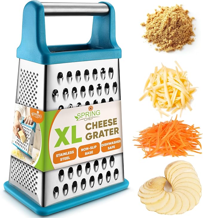 Spring Chef Stainless Steel XL Cheese Grater for Kitchen, Sapphire