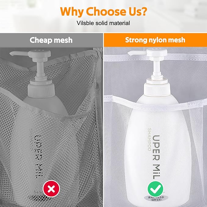 MISSLO Hanging Mesh Pockets Hold 340oz/1000ml Shampoo Shower Organizer with Over the Door Hooks