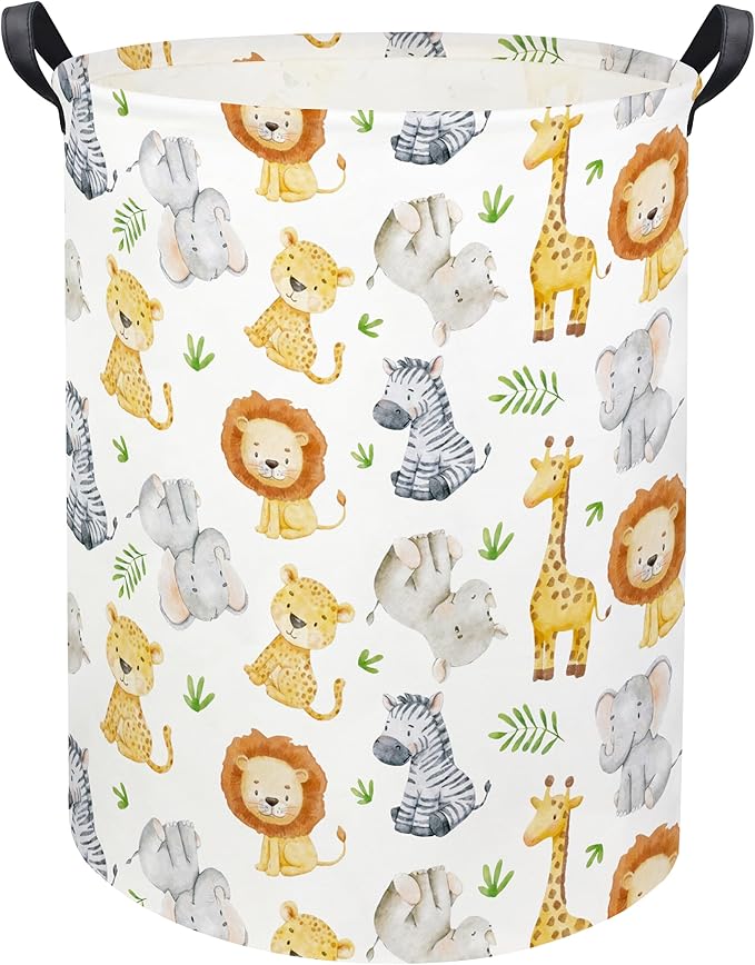 HIYAGON Woodland Baby Laundry Basket Animal Baby Hamper for Nursery Girl Kids Hamper Cute Kids Toys Storage Bin Organizer Animal Nursery Decor for Home(Green Animal)