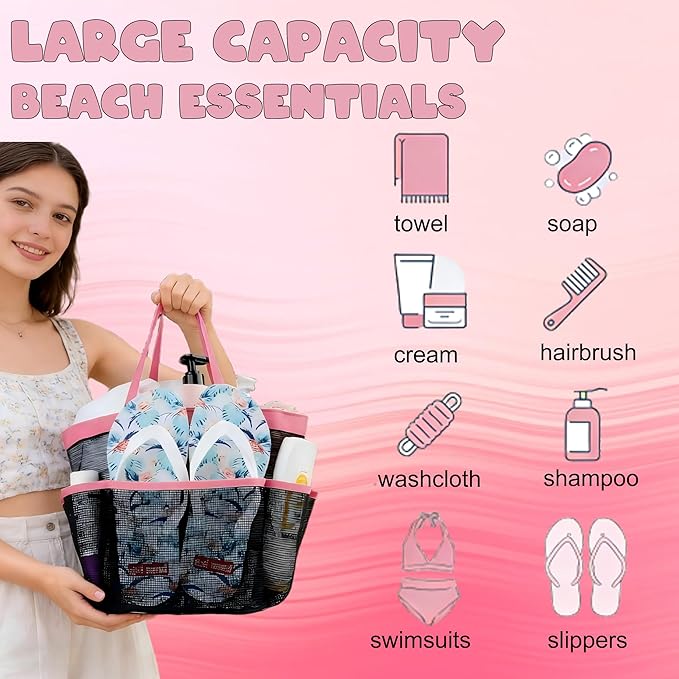 Attmu Mesh Shower Caddy Portable, Quick Dry Hanging Shower Tote Bag for College Dorm Room Essentials, Large Capacity Shower Caddy Dorm for Bathroom Gym Swimming